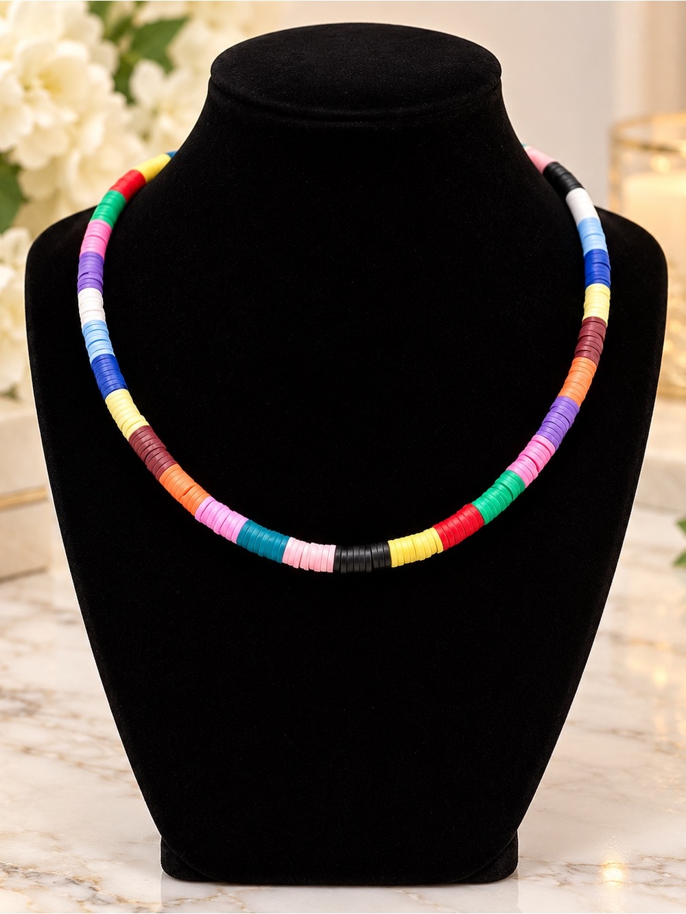 Multi Color Clay Beads Choker 18 inches